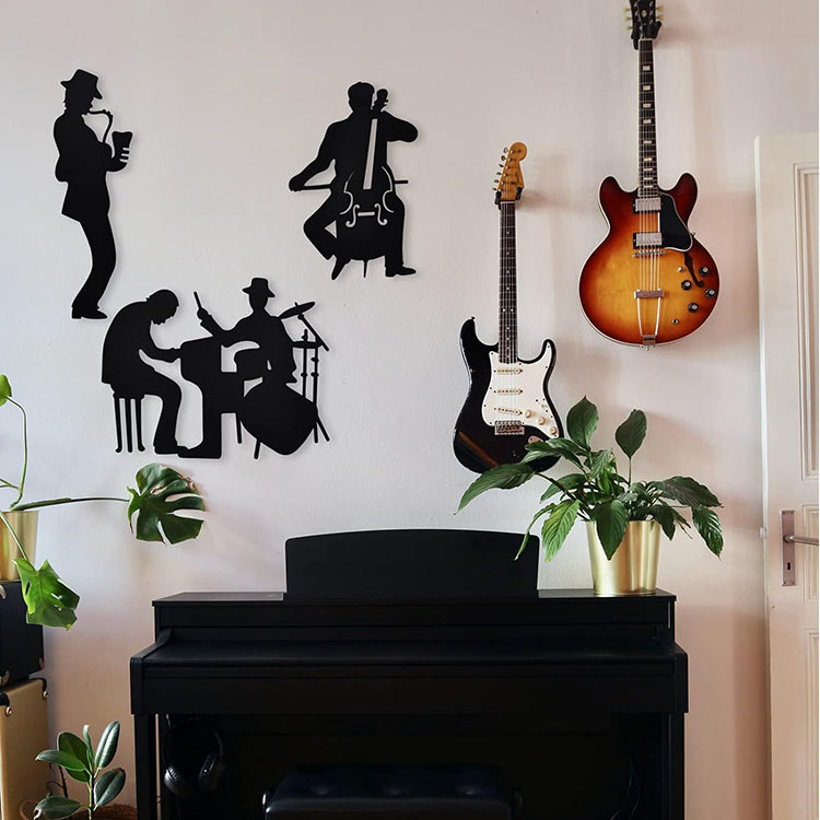 JH-Mech ODM Easy to Clean Waterproof Exquisite Musician Simple Jazz Theme Matte Black High Quality Iron Laser Cut Wall Art Decor