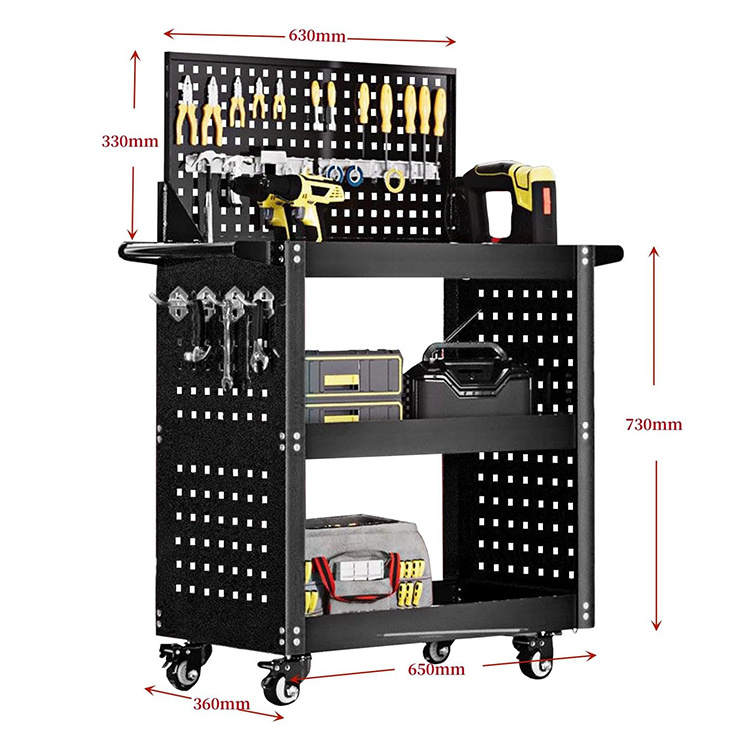 JH-Mech ODM Multi-functional Portable and Easy to Move 3 Tier Large Storage Space Thickened Alloy Steel Workshop Tool Cart