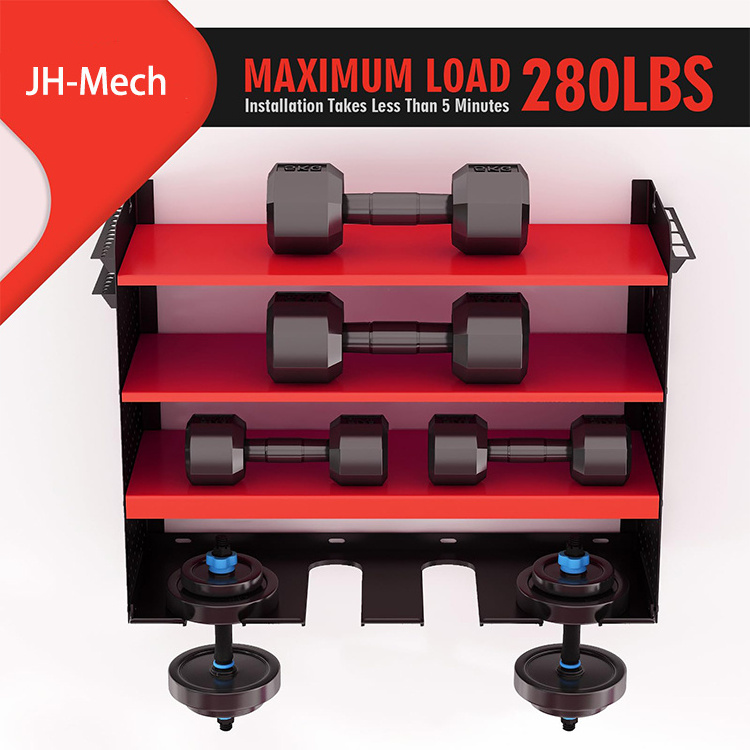 JH-Mech Drill Holder Customized Heavy Duty 4 Layers Pegboard Side Adjustable Height Wall Mount Tool Storage Rack