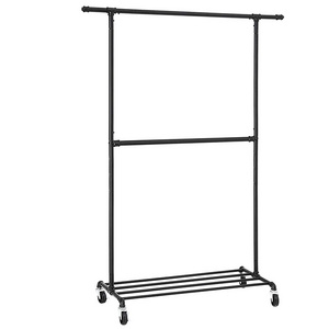 JH-Mech Heavy Duty Industrial Decor Pipe Garment Racks Display with Wheels Metal Clothing Racks