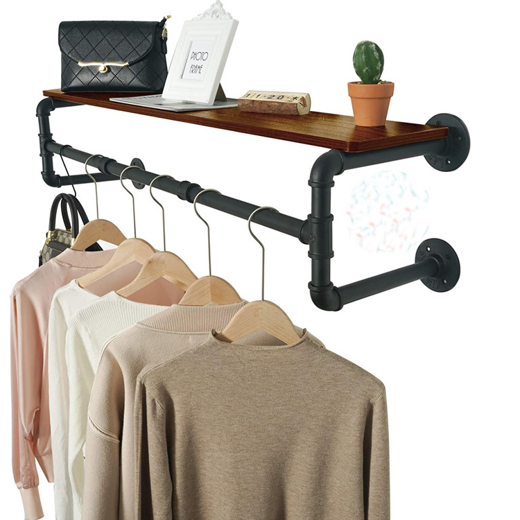 JH-Mech Wall Mounted Pipe Clothing Rack Powder Coating Pipe Clothes Rack Industrial Clothing Pipe Rack