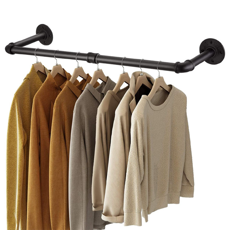 JH-Mech Wall Mounted Pipe Clothing Rack Powder Coating Pipe Clothes Rack Industrial Clothing Pipe Rack