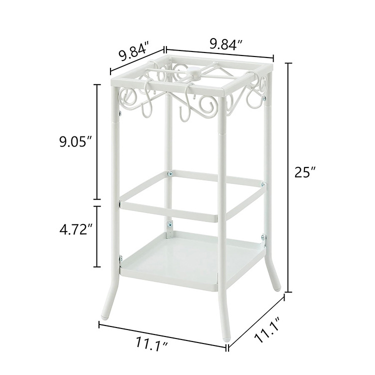 JH-Mech Indoor Freestanding Umbrella Basket Large Capability Square Sturdy White Metal Umbrella Holder Stand with 4 Hooks