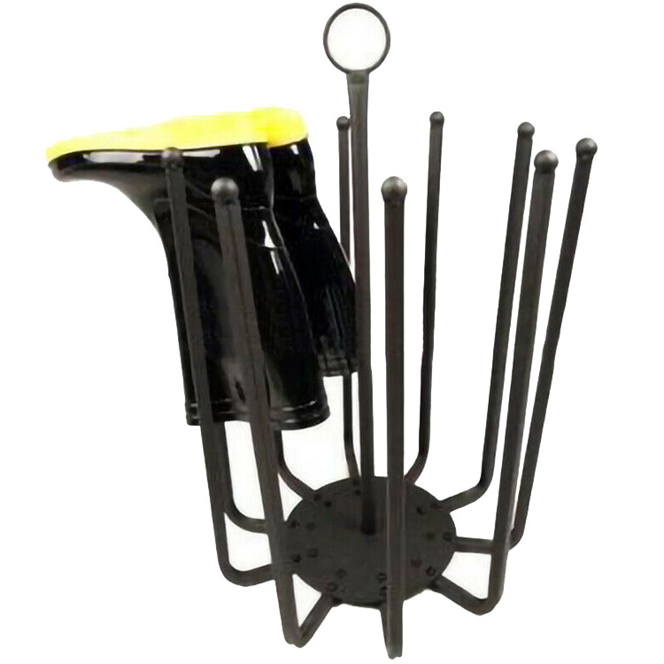 JH-Mech Round Steel Rack 5 Pair Black Metal Holder Indoor Outdoor Stand Boots Wellies Rack