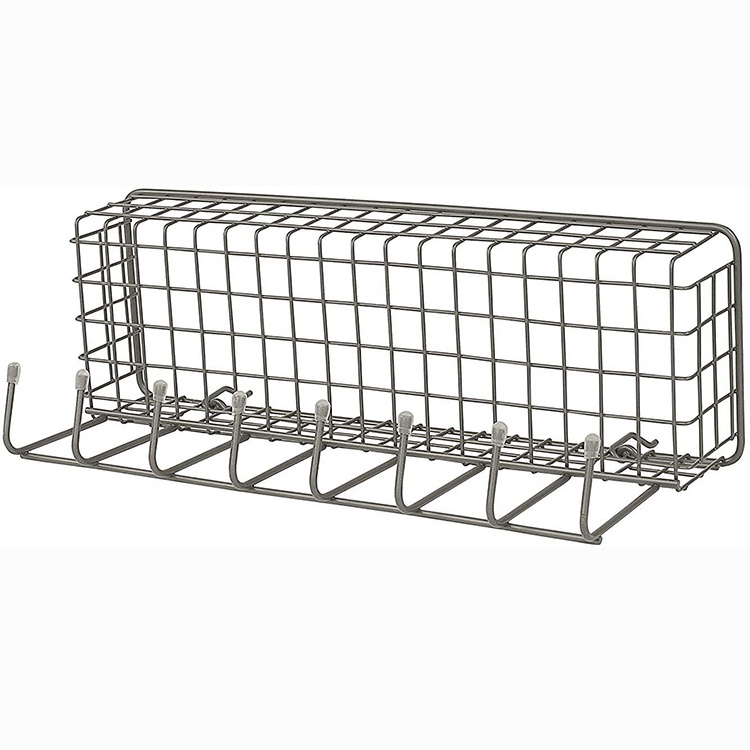 JH-Mech Metal Black Bathroom Storage Pegboard Wire Basket with Door Hanger for Kitchen Organization Wire Tool Rack