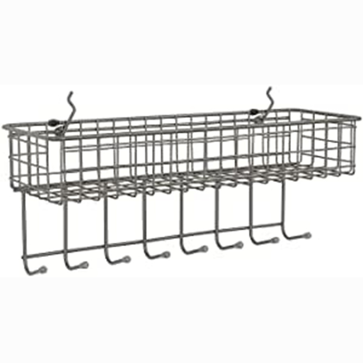 JH-Mech Metal Black Bathroom Storage Pegboard Wire Basket with Door Hanger for Kitchen Organization Wire Tool Rack