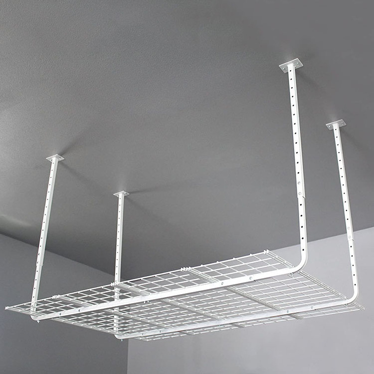 JH-Mech Custom White Heavy Duty Overhead Mount Shelf for Hanging Bins Solid Easy to Assemble Ceiling Storage Rack