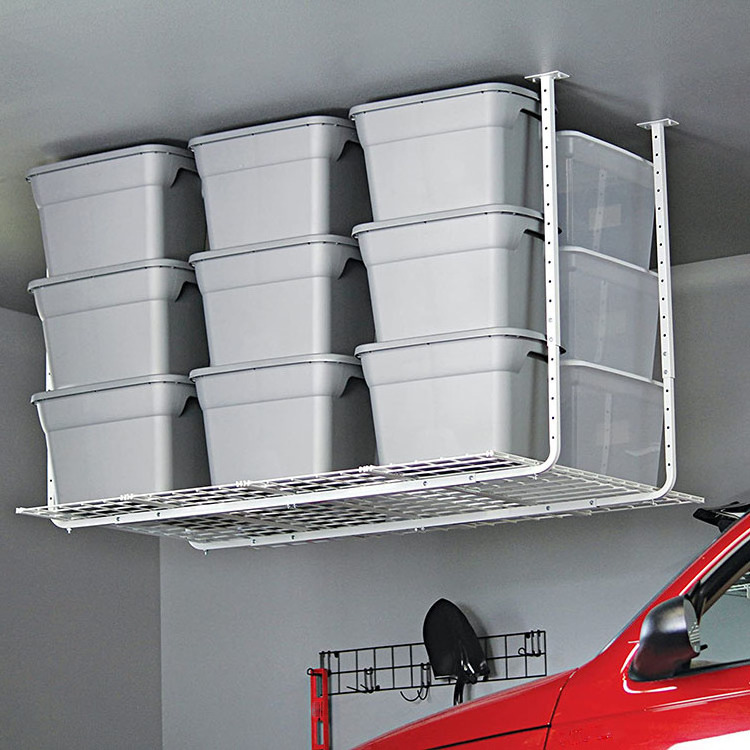 JH-Mech Custom White Heavy Duty Overhead Mount Shelf for Hanging Bins Solid Easy to Assemble Ceiling Storage Rack