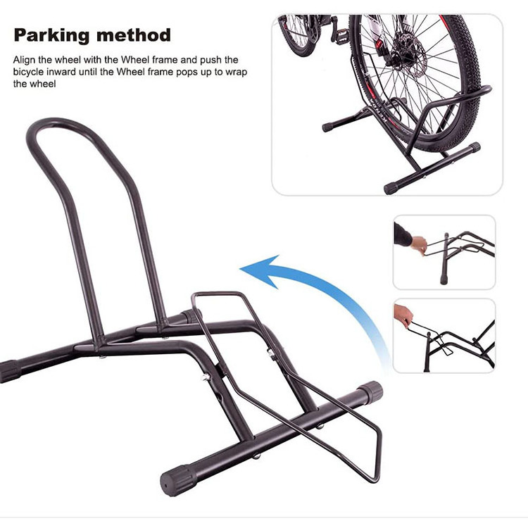 JH-Mech MTB and Racing Bike Rack Single Bicycle Space Saving Parking Rack with Lock Floor Mount Stand Bike Rack