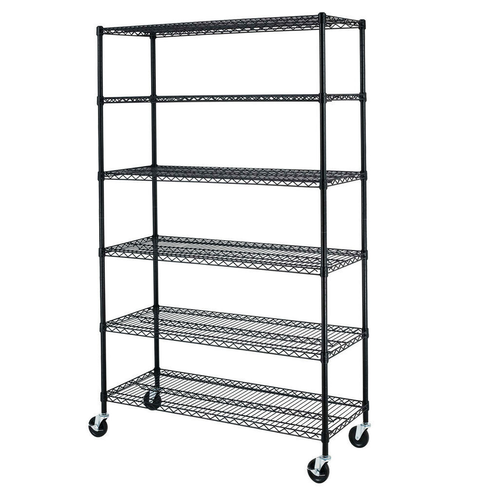 JH-Mech High Quality 6 Tiers Industrial Storage Racking Wire Shelf, Home Kitchen Moveable Wire Storage Rack