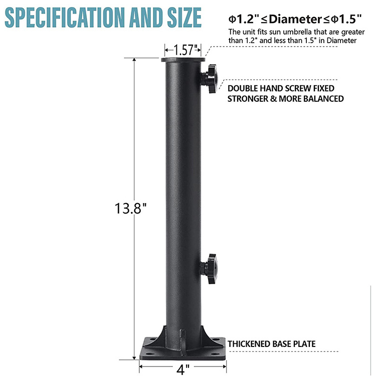 JH-Mech Easy Installation Outdoor Ground Fixing Parasol Base Bracket Heavy Duty 210 Stainless Steel Patio Umbrella Bracket