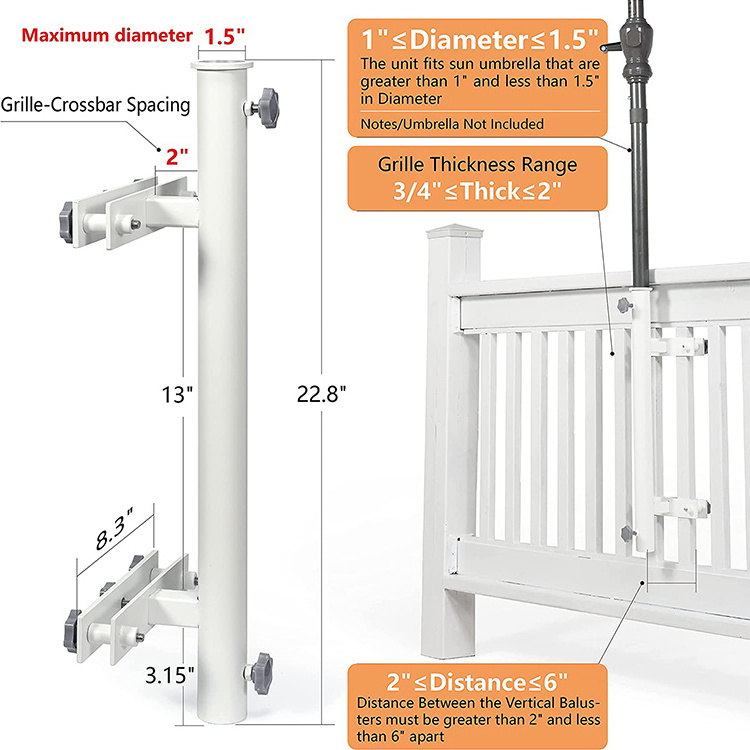 JH-Mech Easy to Install Outdoor Sun Umbrellas Fixed To Deck Posts/Grille 304 Stainless Steel Patio Umbrella Holder