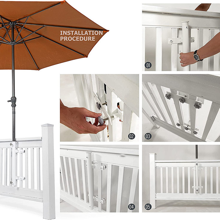 JH-Mech Easy to Install Outdoor Sun Umbrellas Fixed To Deck Posts/Grille 304 Stainless Steel Patio Umbrella Holder