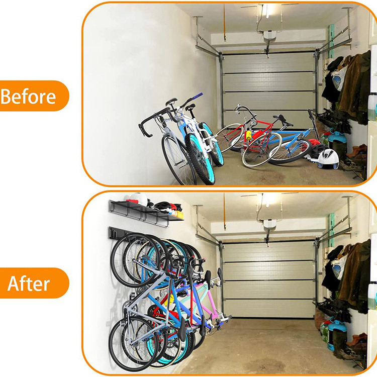 JH-Mech Bike Hooks Custom Indoor Space Saving Bike Storage and Organize Bike Helmets or Shoes Wall Mount Metal Garage Wall Shelf