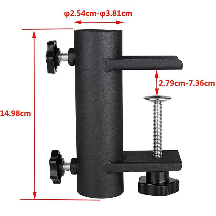 VANROUG Heavy Duty Balkonparapluhouder Klem Tuinhek Parasol Decking Holding Beugel Stand, Klembereik (20mm-63mm), Paraplu Diameter (23mm-38mm