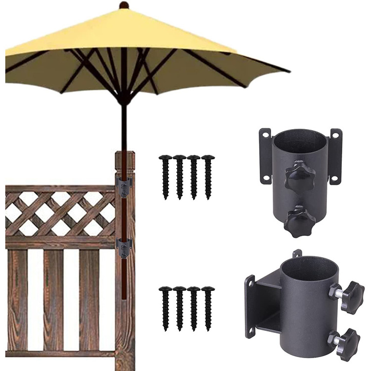 JH-Mech Adjustable Umbrella Mount Fixed Clip Outdoor Balcony Heavy Duty Metal Black Mount to Deck Umbrella Holder Bracket