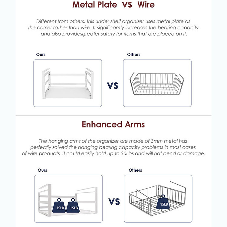 JH-Mech Shelf Spice Rack OEM Heavy Duty Wall Mounted White Carbon Steel Under Shelf Storage Rack for Kitchen Cabinets