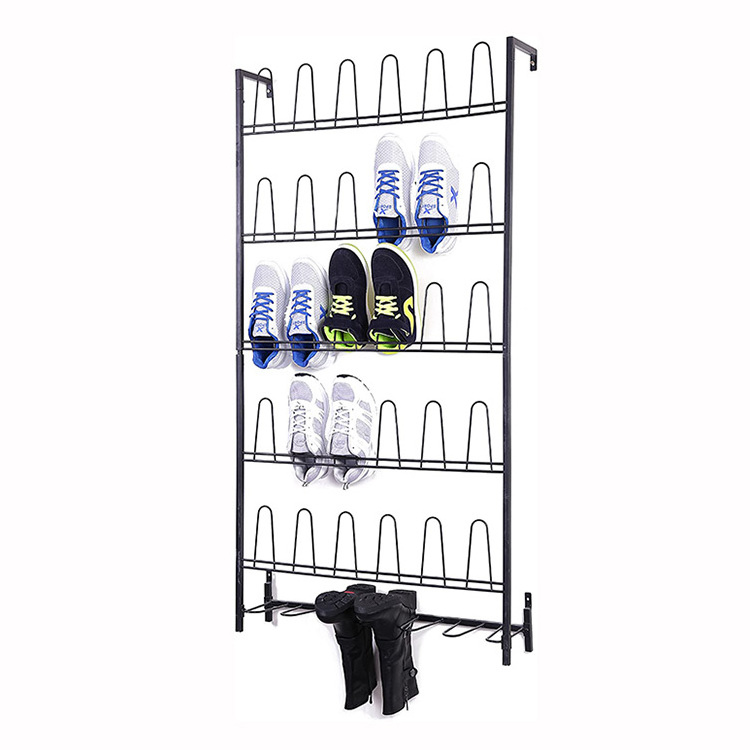 JH-Mech Entryway Boot Storage Organizer Stand Solid Wire Loop Style 18 Pairs Wall Mounted Metal Wire Shoe Rack