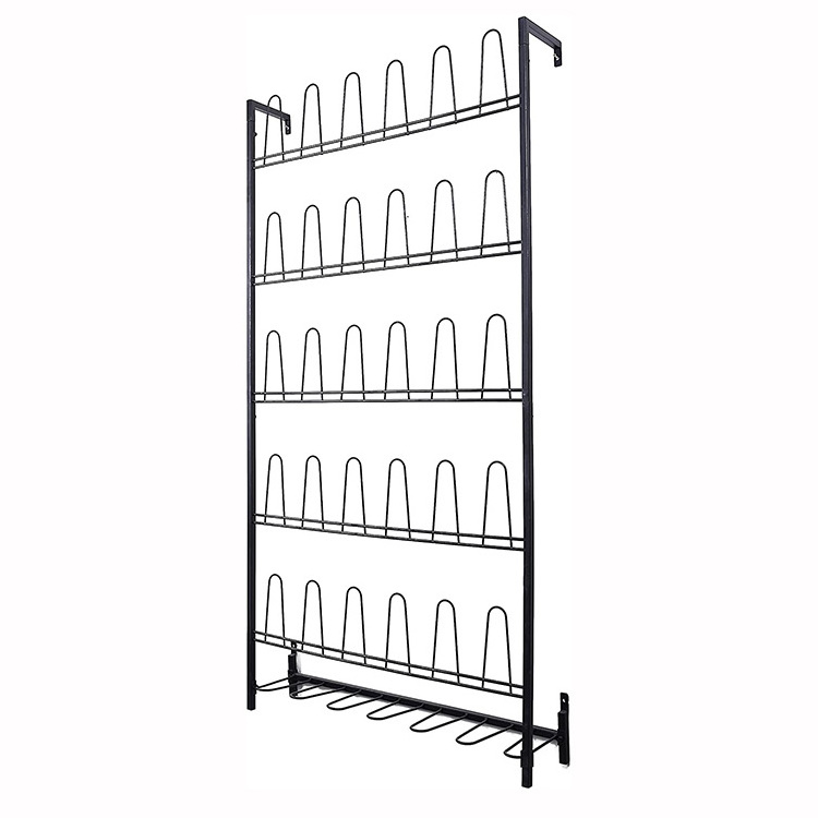 JH-Mech Entryway Boot Storage Organizer Stand Solid Wire Loop Style 18 Pairs Wall Mounted Metal Wire Shoe Rack