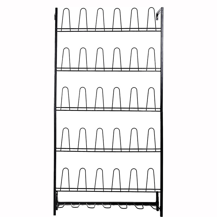 JH-Mech Entryway Boot Storage Organizer Stand Solid Wire Loop Style 18 Pairs Wall Mounted Metal Wire Shoe Rack