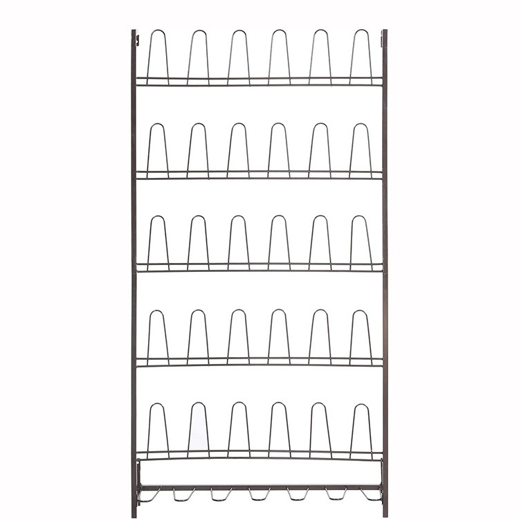 JH-Mech Custom Shoe Storage Rack Organizer Stand 18 Pairs Vertical 5 Tiers Metal Wall Mounted Boot and Shoe Rack