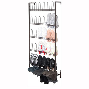 JH-Mech Custom Shoe Storage Rack Organizer Stand 18 Pairs Vertical 5 Tiers Metal Wall Mounted Boot and Shoe Rack