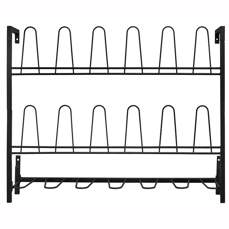 JH-Mech Shoe Display Rack for Home Commercial Modern Multi Layer Black Wall Mounted Metal Wire Shoe Racks