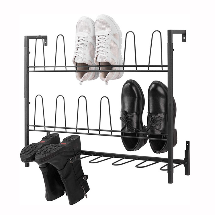 JH-Mech Shoe Display Rack for Home Commercial Modern Multi Layer Black Wall Mounted Metal Wire Shoe Racks