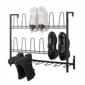 JH-Mech Shoe Display Rack for Home Commercial Modern Multi Layer Black Wall Mounted Metal Wire Shoe Racks