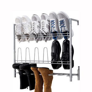 JH-Mech Hanging Shoe Organizer Rack for Closet Garage or Entryway Storage 9 Pairs Silver Wall Mounted Metal Wire Boot Rack