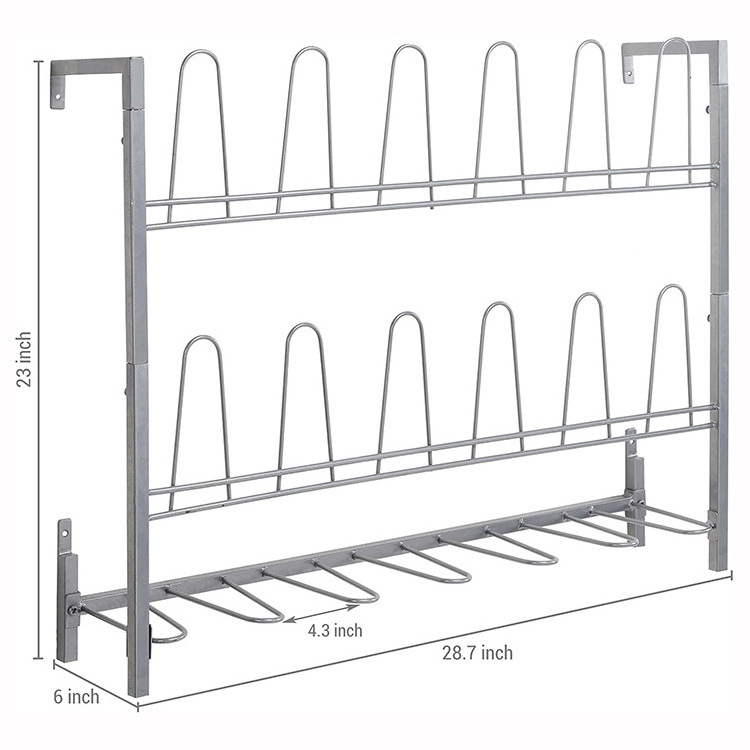 JH-Mech Hanging Shoe Organizer Rack for Closet Garage or Entryway Storage 9 Pairs Silver Wall Mounted Metal Wire Boot Rack