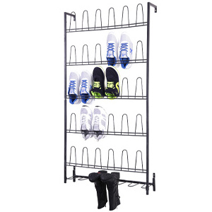 JH-Mech Hanging Shoe Organizer Rack for Closet Garage or Entryway Storage 9 Pairs Silver Wall Mounted Metal Wire Boot Rack