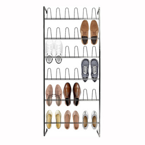 JH-Mech Entryway Shoe Organizer Shelf for Closet with 36 Hooks Black 18 Pairs Wall Mounted Shoe Rack