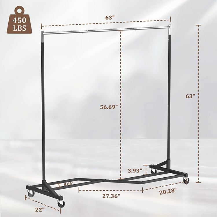 JH-Mech X Base Rolling Clothes Rack With Storage Shelf Commercial Clothes Racks For Hanging Clothing Rack On Wheels