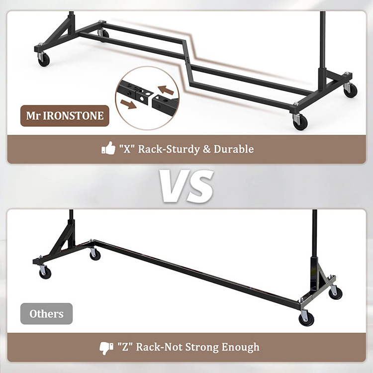 JH-Mech X Base Rolling Clothes Rack With Storage Shelf Commercial Clothes Racks For Hanging Clothing Rack On Wheels