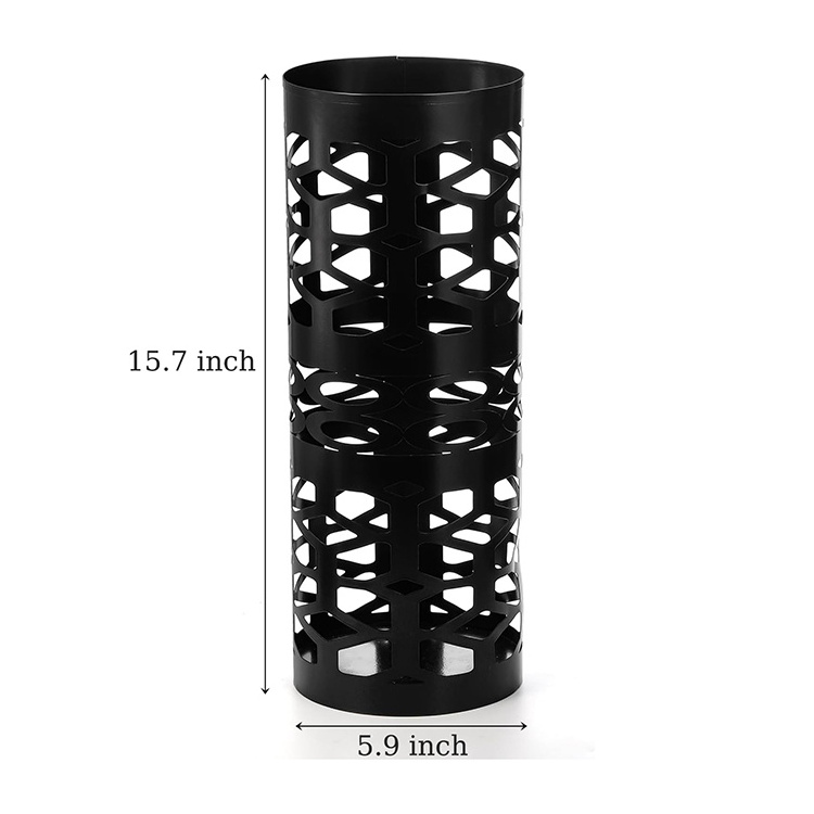 JH-Mech Home Office Cane Walk Stick Holder Hollow Design Sturdy Rust-resistant Coating Round Black Umbrella Stand Metal