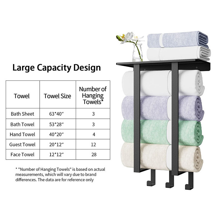 JH-Mech Metal Square Tube Towel Rack With Shelf & 3 Hooks Towel Rack Bath Vertical Towel Rack For Sale