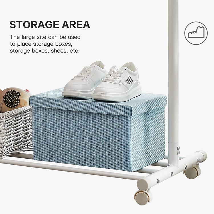 JH-Mech Clothes Stands Shoe Racks Custom Multi-functional Premium Freestanding White Carbon Steel Clothes Rack on Wheels