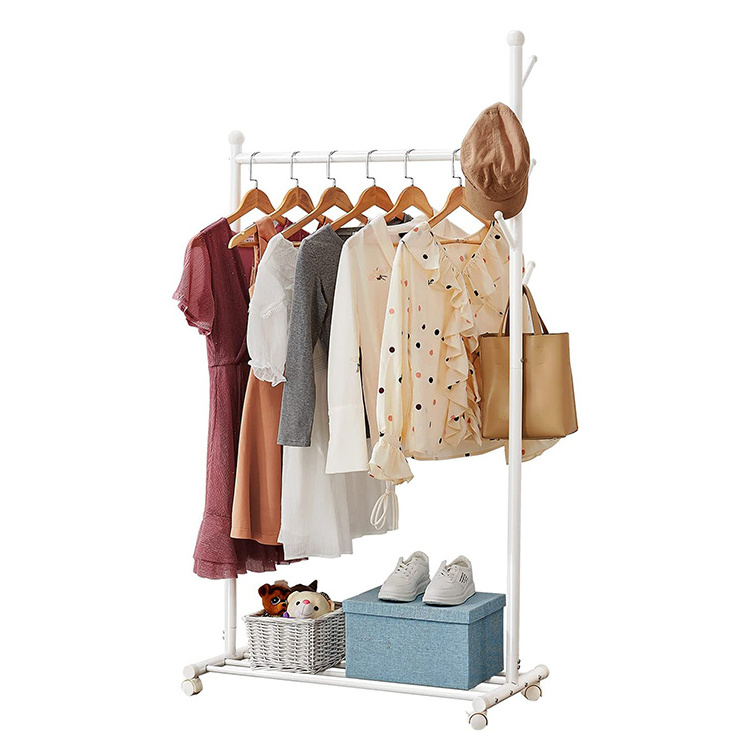 JH-Mech Clothes Stands Shoe Racks Custom Multi-functional Premium Freestanding White Carbon Steel Clothes Rack on Wheels