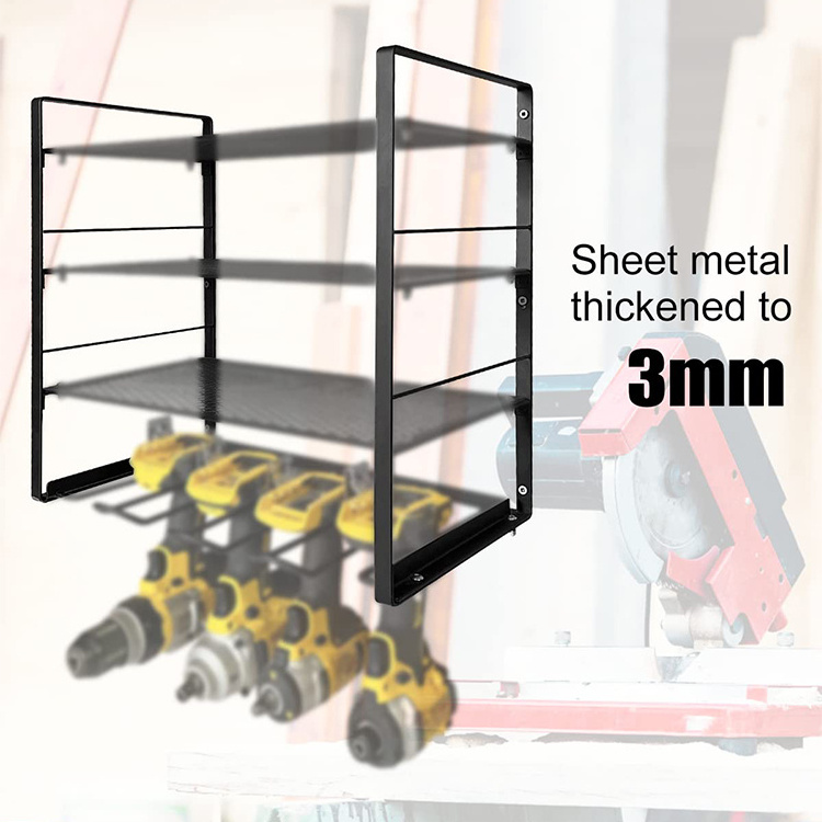 JH-Mech Garage Organization Wall Mounted Tool Storage Rack 4 Layers Large Capacity Carbon Steel Power Tool Organizer