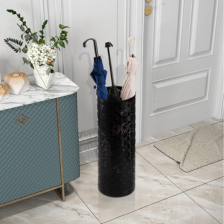 JH-Mech Custom Black Metal Round Hollow-out Design Rust Resistant Coating Strong and Durable Free Standing Umbrella Stands