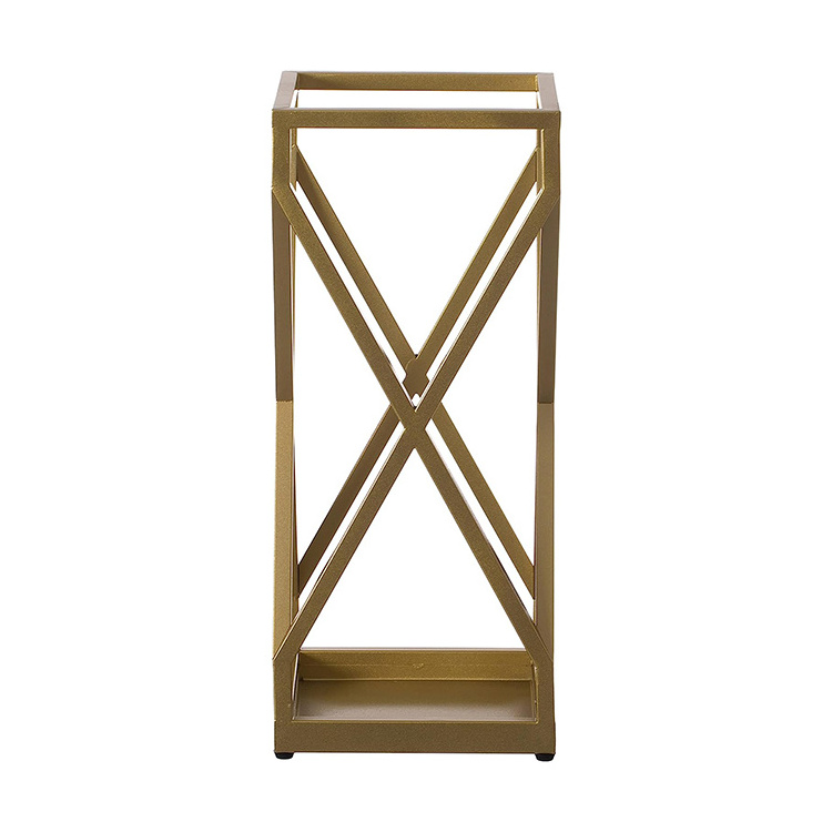 JH-Mech Custom Umbrella Rack Custom Indoor and Outdoor Decorative Gold Square X Design Metal Umbrella Stand Holder