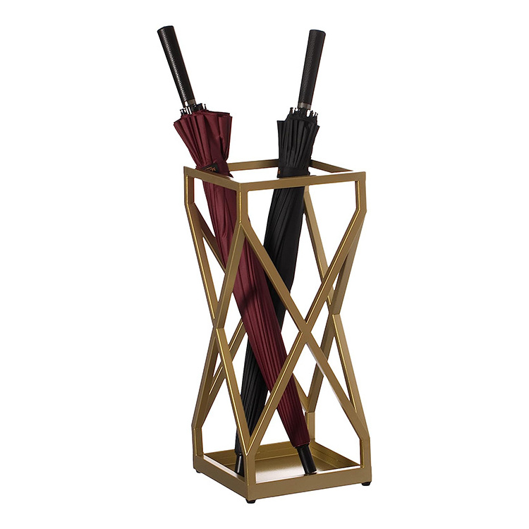 JH-Mech Custom Umbrella Rack Custom Indoor and Outdoor Decorative Gold Square X Design Metal Umbrella Stand Holder