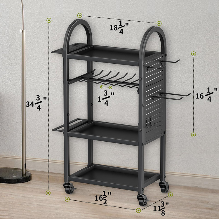 JH-Mech Power Tool Holder ODM Workshop Use Metal Stamping Heavy Duty 4 Tiers Black Coated Carbon Steel Power Tool Organizer