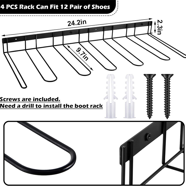 JH-Mech OEM Hanging Shoe Organizer Metal Steel Wall Mounted Shoe Rack for Dorm Room Closet Bedroom