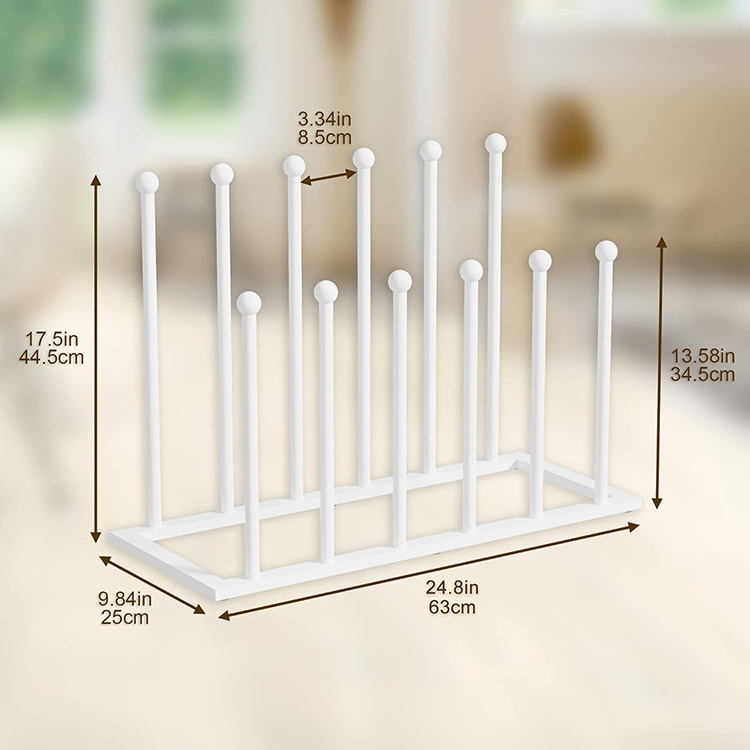 JH-Mech Free Standing Shoe Display Rack Holds 6 Pairs White Sturdy Metal Tall Boots Storage Rack