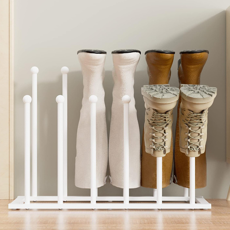 JH-Mech Free Standing Shoe Display Rack Holds 6 Pairs White Sturdy Metal Tall Boots Storage Rack