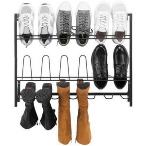 JH-Mech Black Metal Wire Boot Rack Hanging Shoe Organizer Three Layer Wall Mounted Shoe Rack