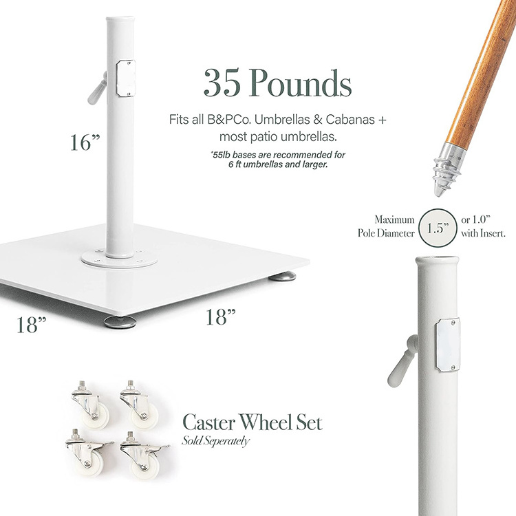 JH-Mech Umbrella Stand Base Classic Fits up to Patio Beach Backyard Easy Move Metal White 35 lbs Metal Umbrella Base