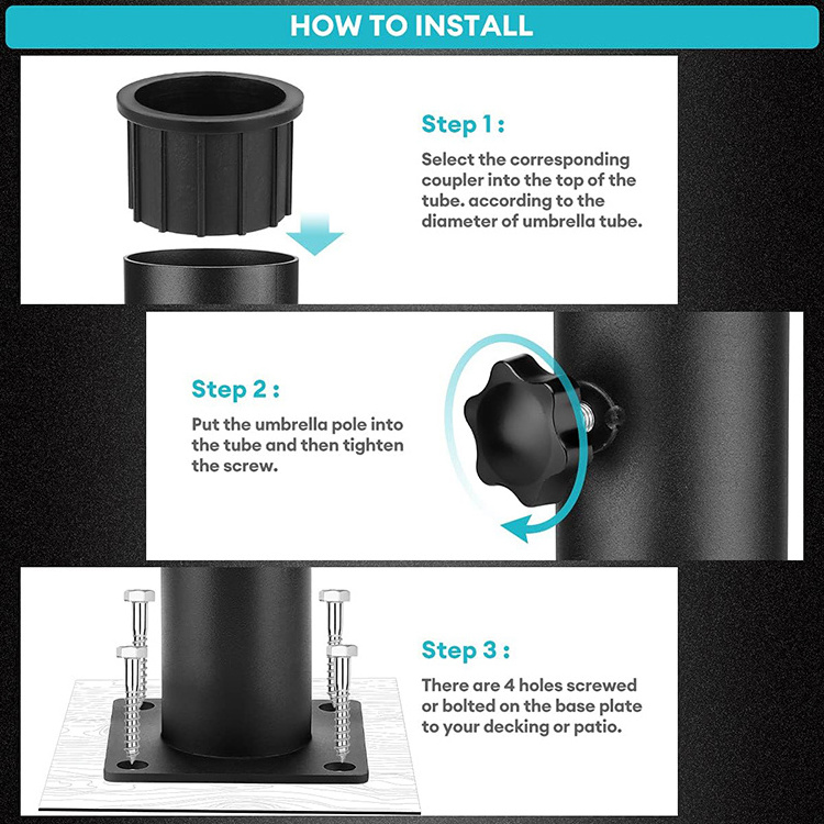 JH-Mech Patio Table Outdoor Deck Umbrella Mount Hand Turn Knob Fitting Poles Table Balcony Decks Docks Backyard Umbrella Base